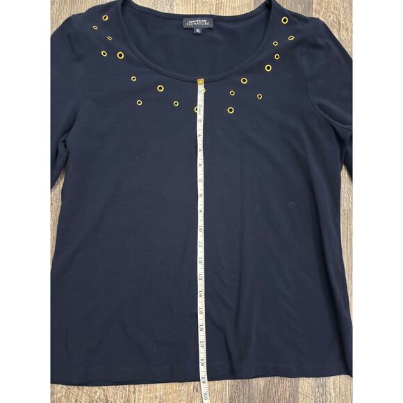 Jones New York Signature Navy Top with Gold Eyelets XL - Picture 2 of 5